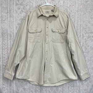 Vintage L.L. Bean Cream Khaki Men's Button Up Shirt Sz XL Overshirt Canada Made